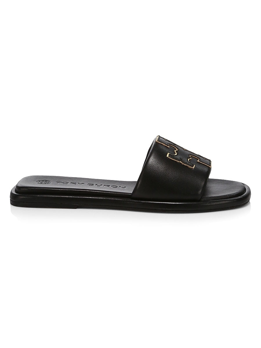 Double-T Monogram Padded Leather Slide Sandals