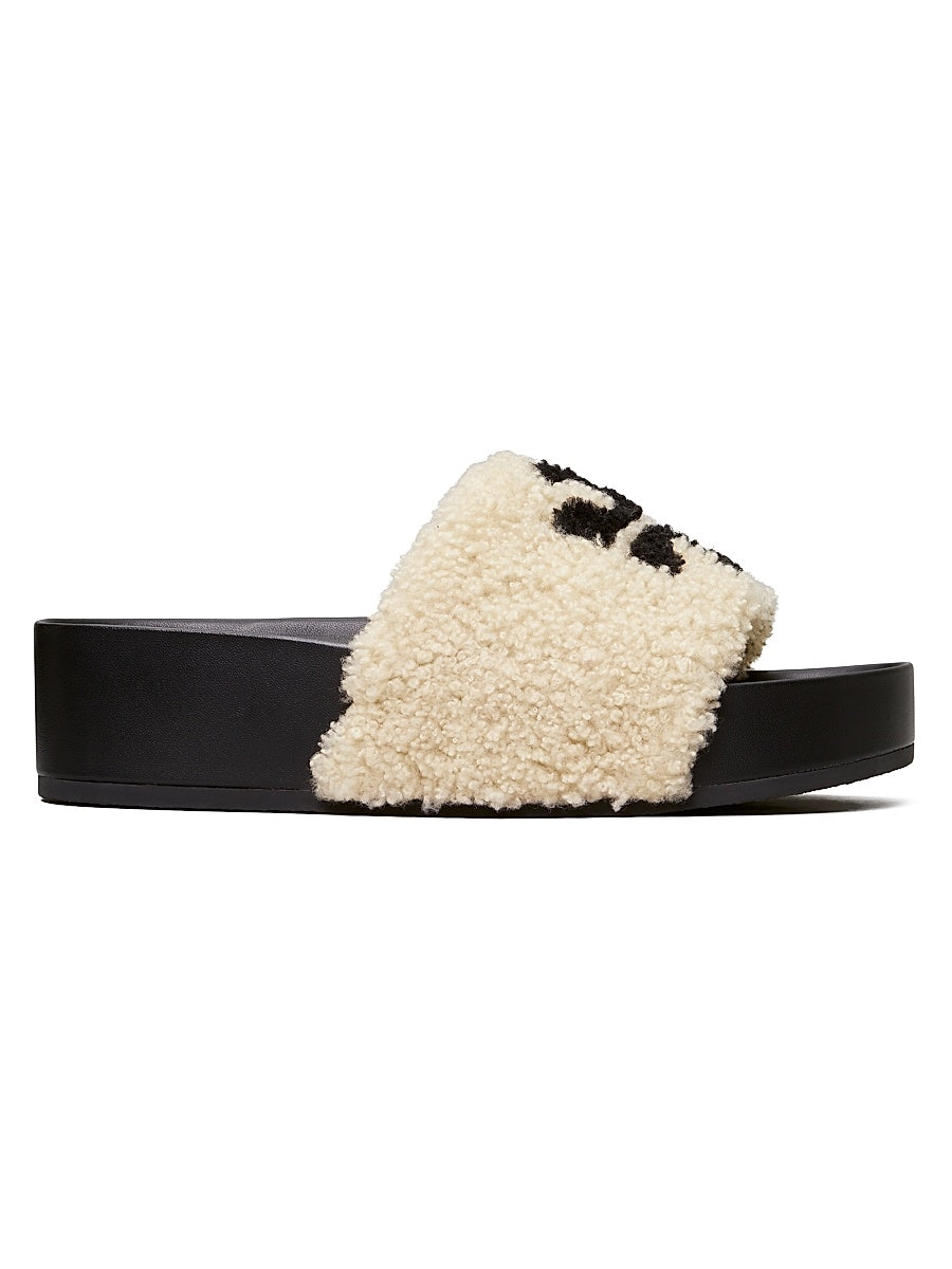 Double-T Faux-Shearling Flatform Slides