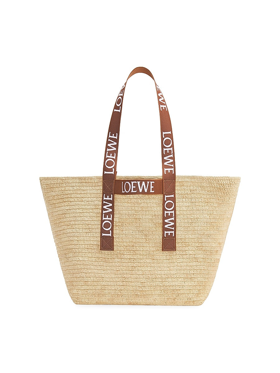 Fold Logo-Handle Raffia Shopper