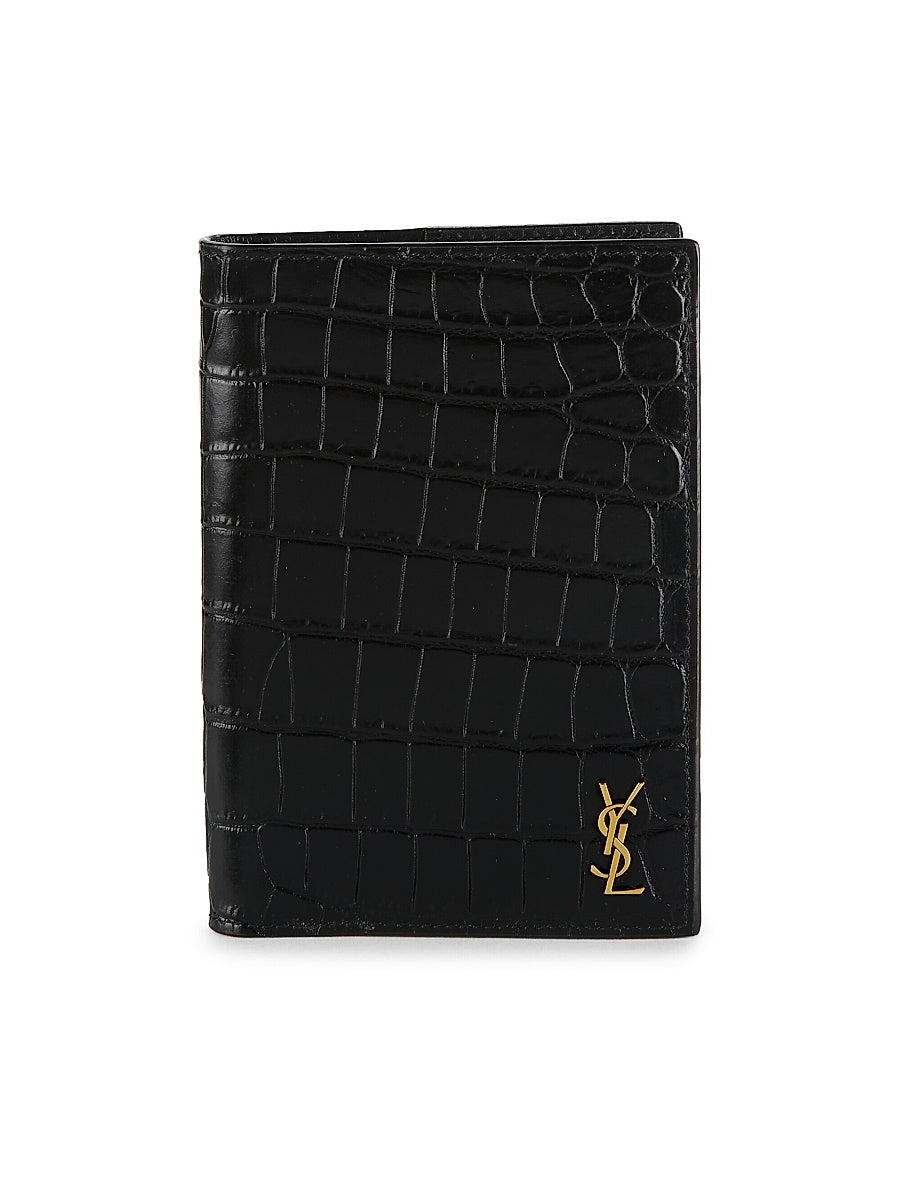 Croc-Embossed Leather Bi-Fold Wallet