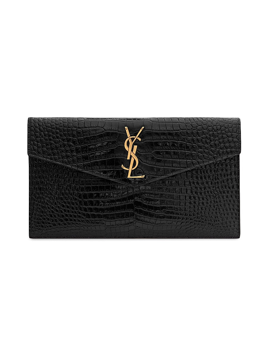 Uptown Pouch in Crocodile-Embossed Shiny Leather