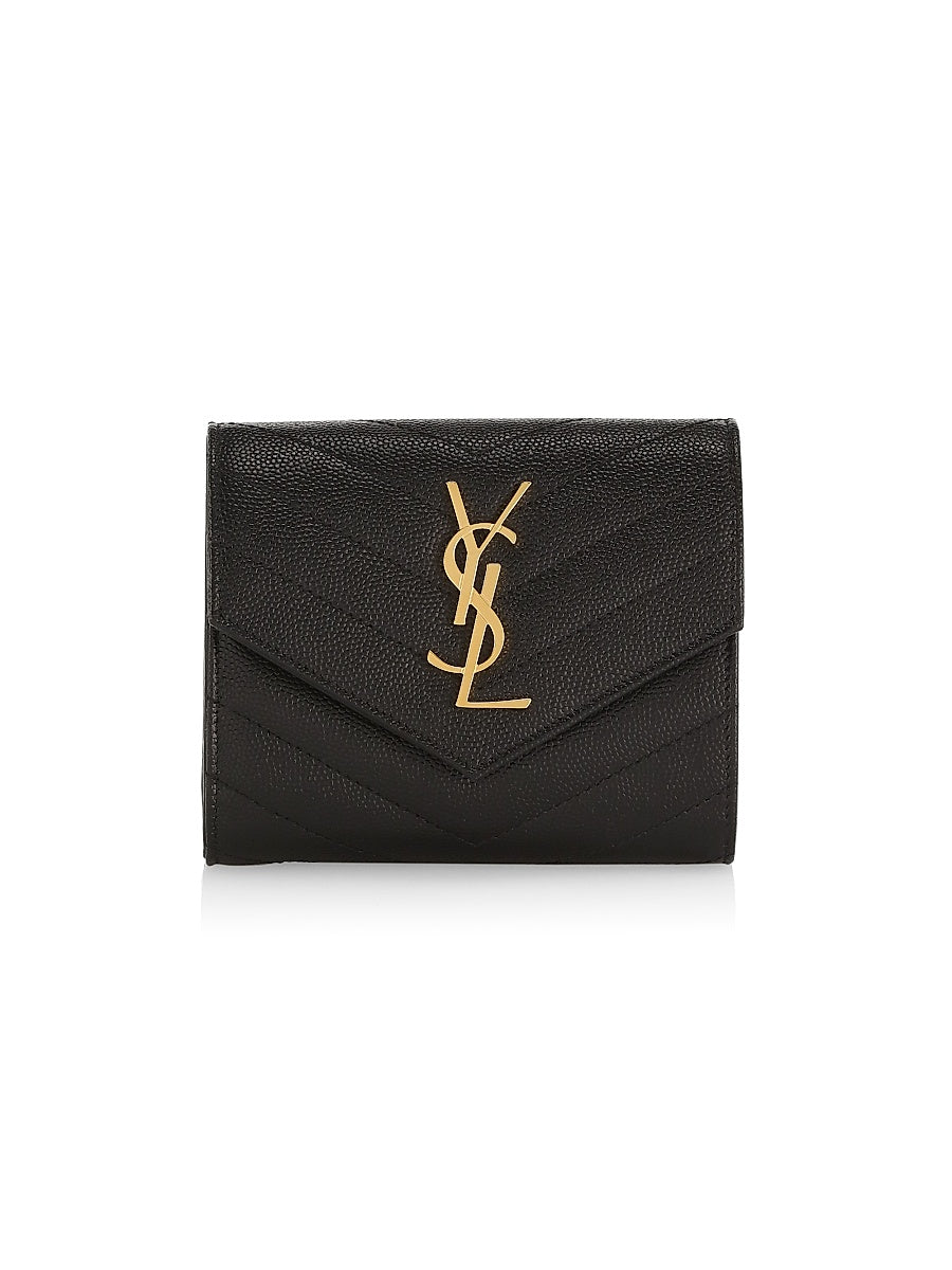 Cassandre Matelassé Compact Tri Fold Wallet In Grain De Poudre Embossed Leather