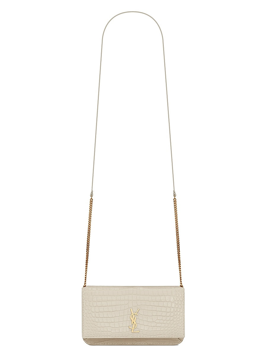Cassandre Phone Holder with Strap in Shiny Crocodile-Embossed Leather