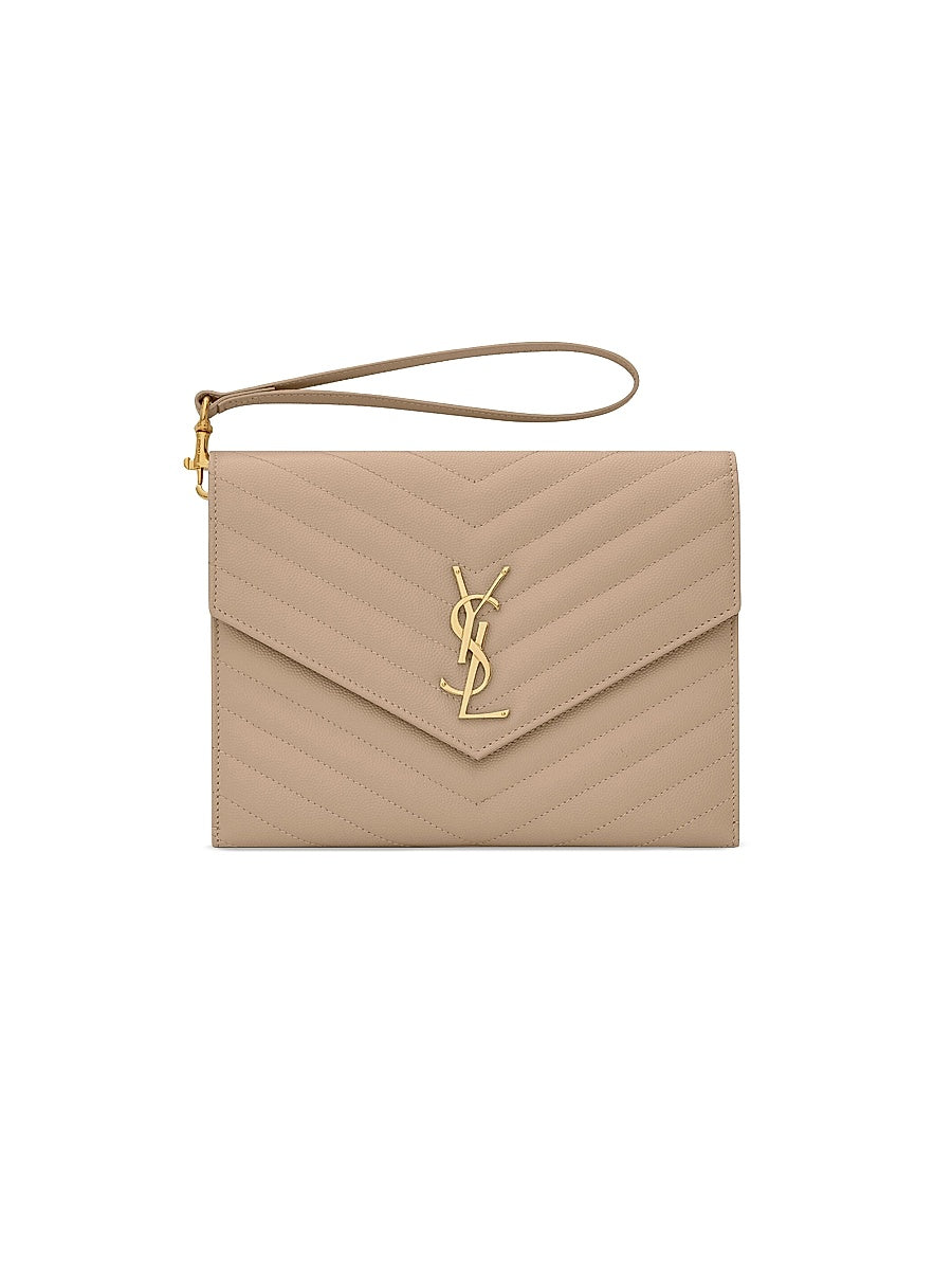 Cassandre Matelasse Flap Pouch in Quilted Grain De Poudre Embossed Leather