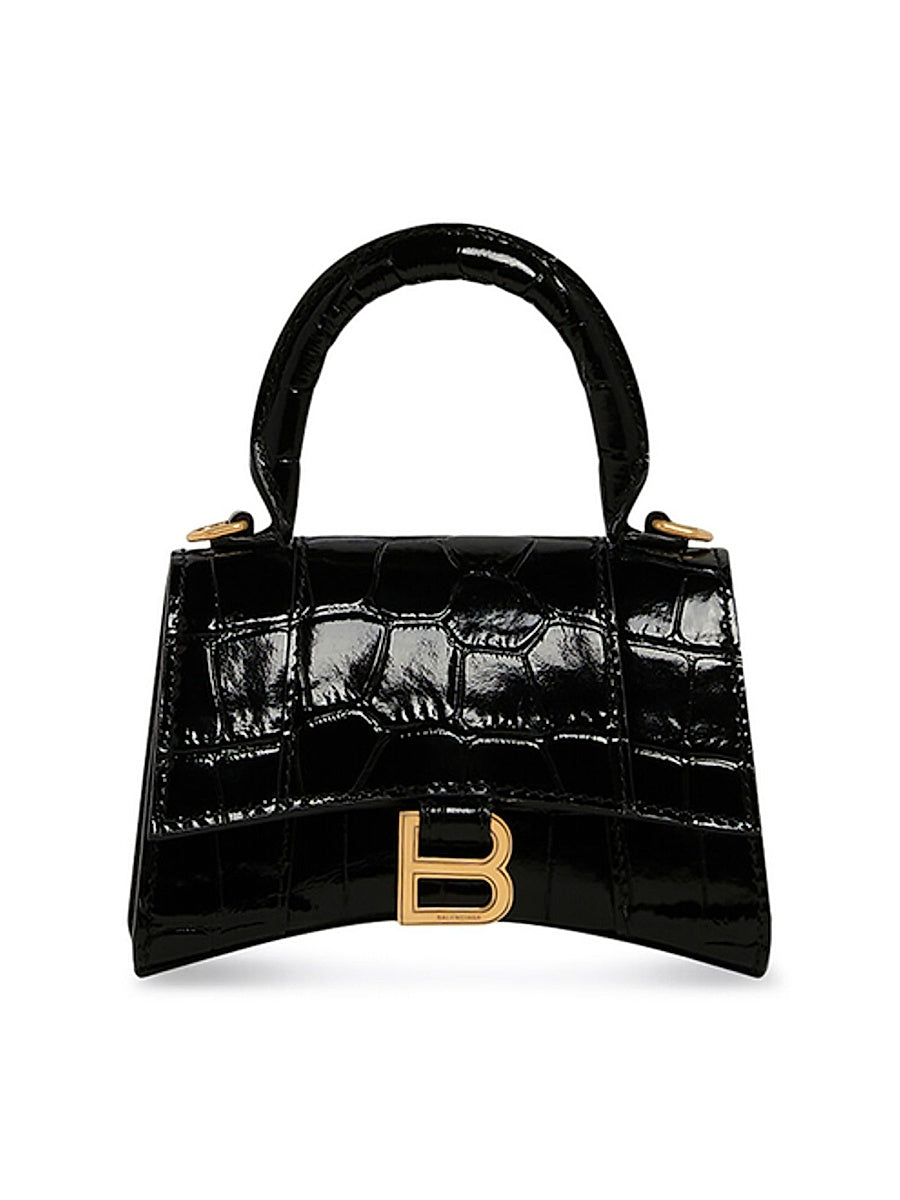 Hourglass Mini Handbag With Chain Crocodile Embossed
