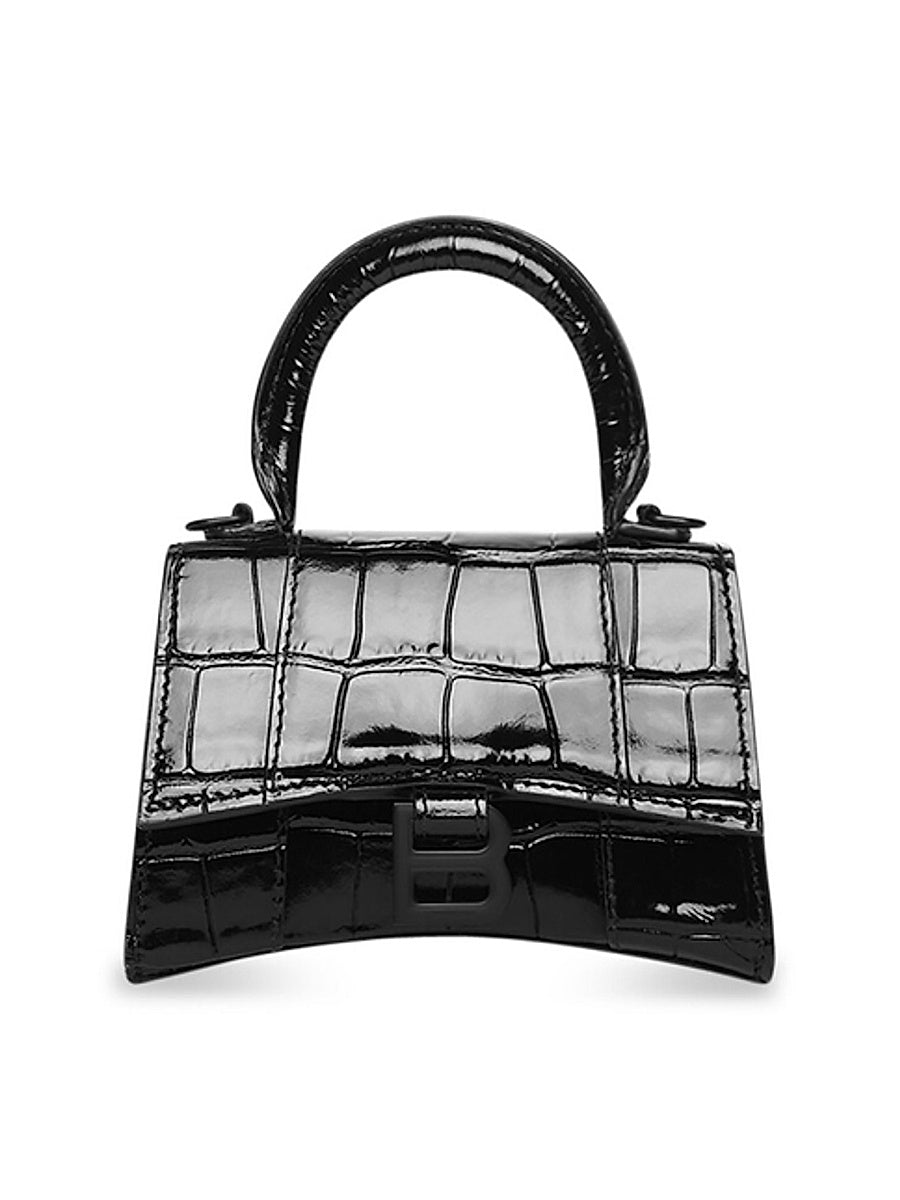 Hourglass Mini Handbag With Chain Crocodile Embossed