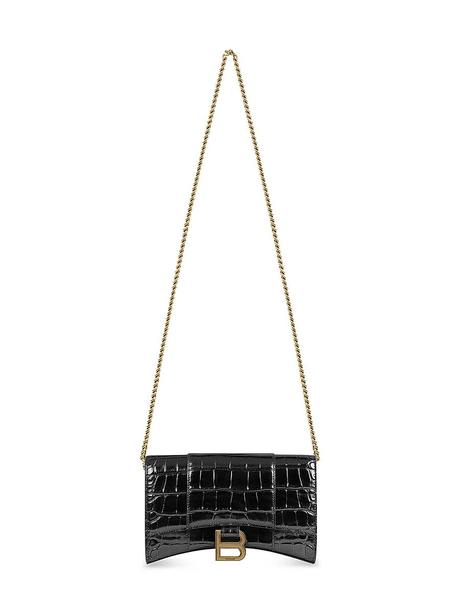 Hourglass Wallet with Chain Crocodile Embossed