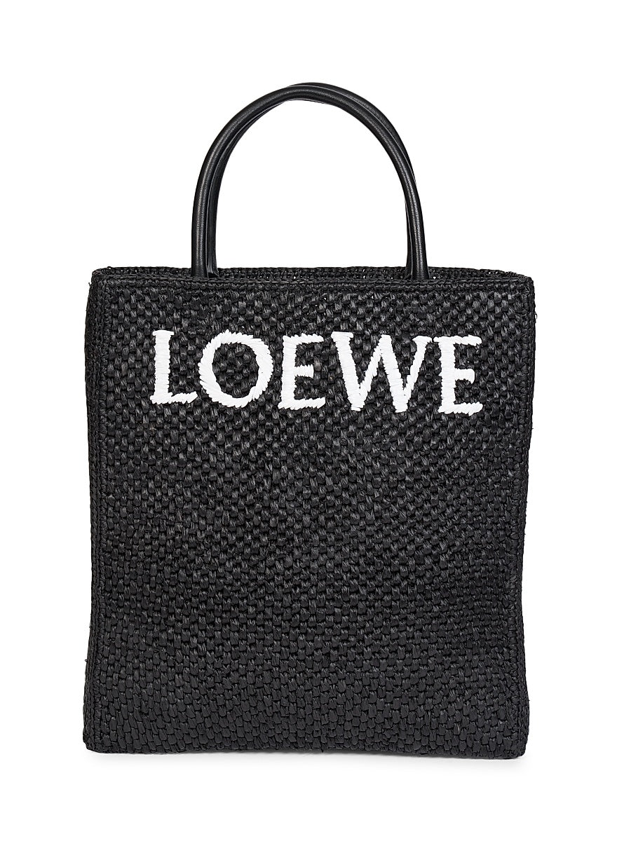 A4 Raffia & Leather Tote Bag