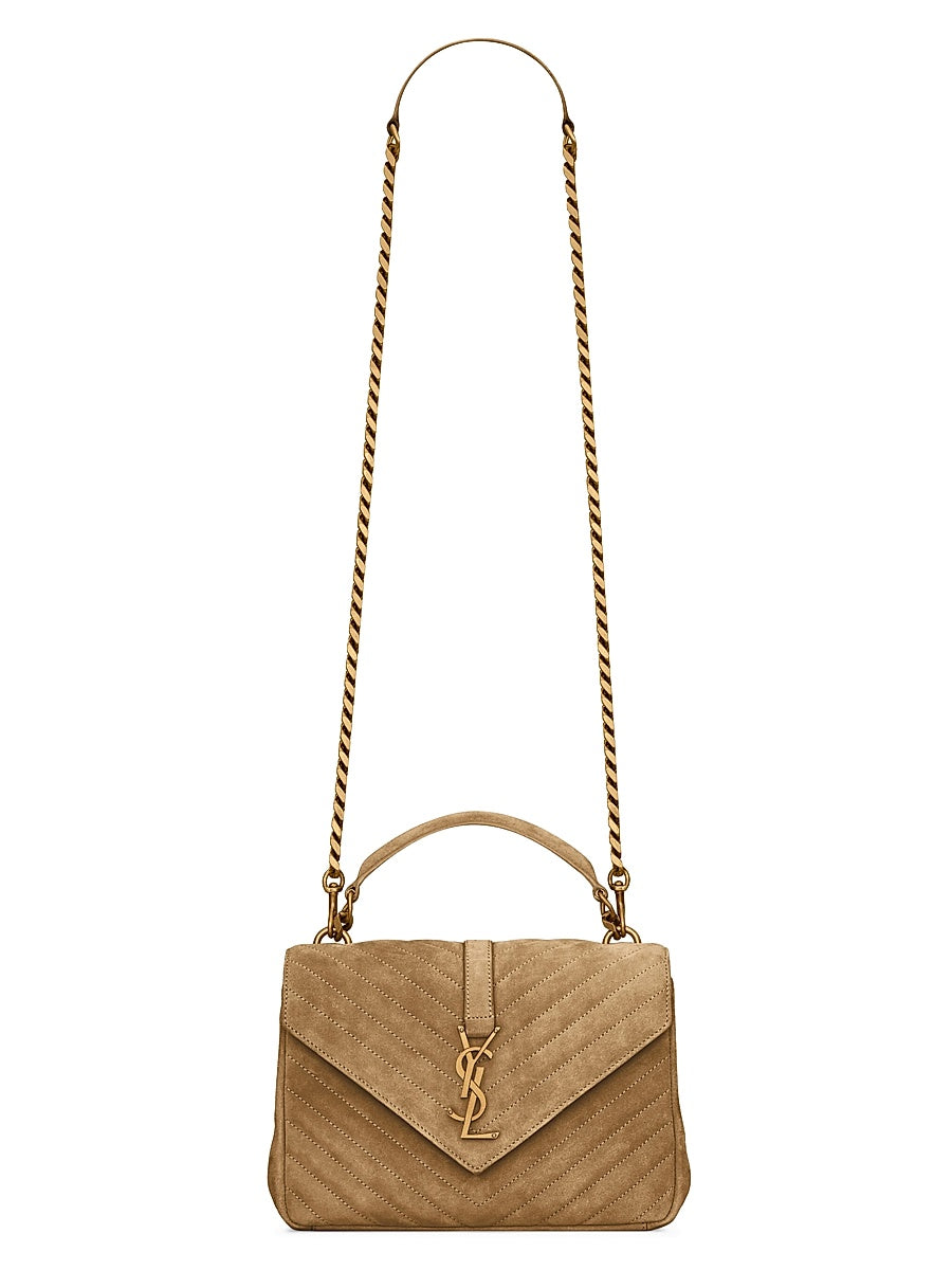 College Medium Shoulder Bag in Quilted Suede