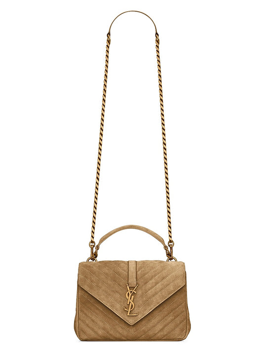 College Medium Shoulder Bag in Quilted Suede