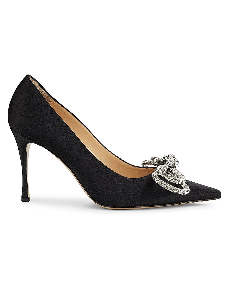 Double Bow 95MM Silk & Crystal Pumps