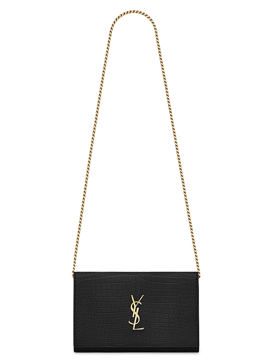 Cassandre Chain Wallet in Crocodile-Embossed Shiny Leather