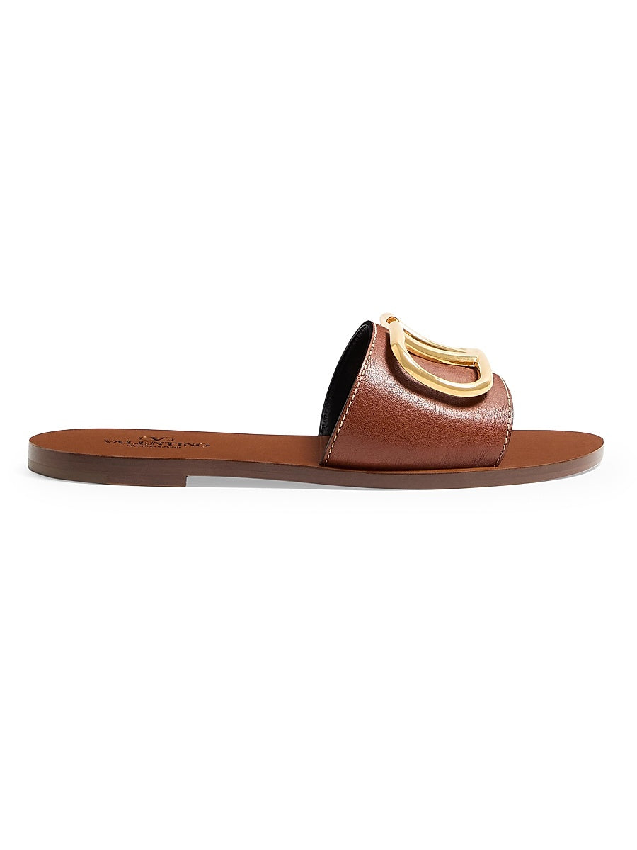 Vlogo Signature Slide Sandal In Grainy Cowhide With Accessory