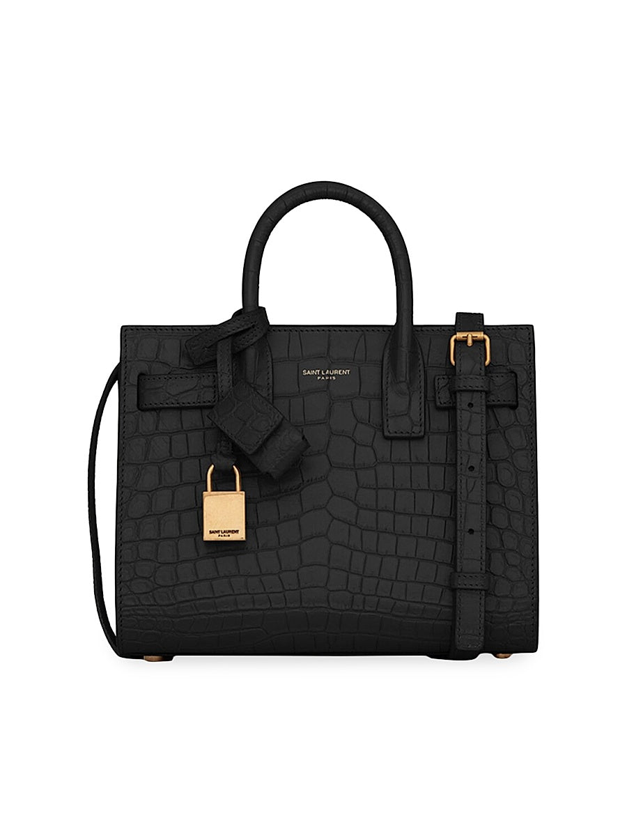 Sac De Jour Nano Top Handle Bag In Crocodile-Embossed Matte Leather