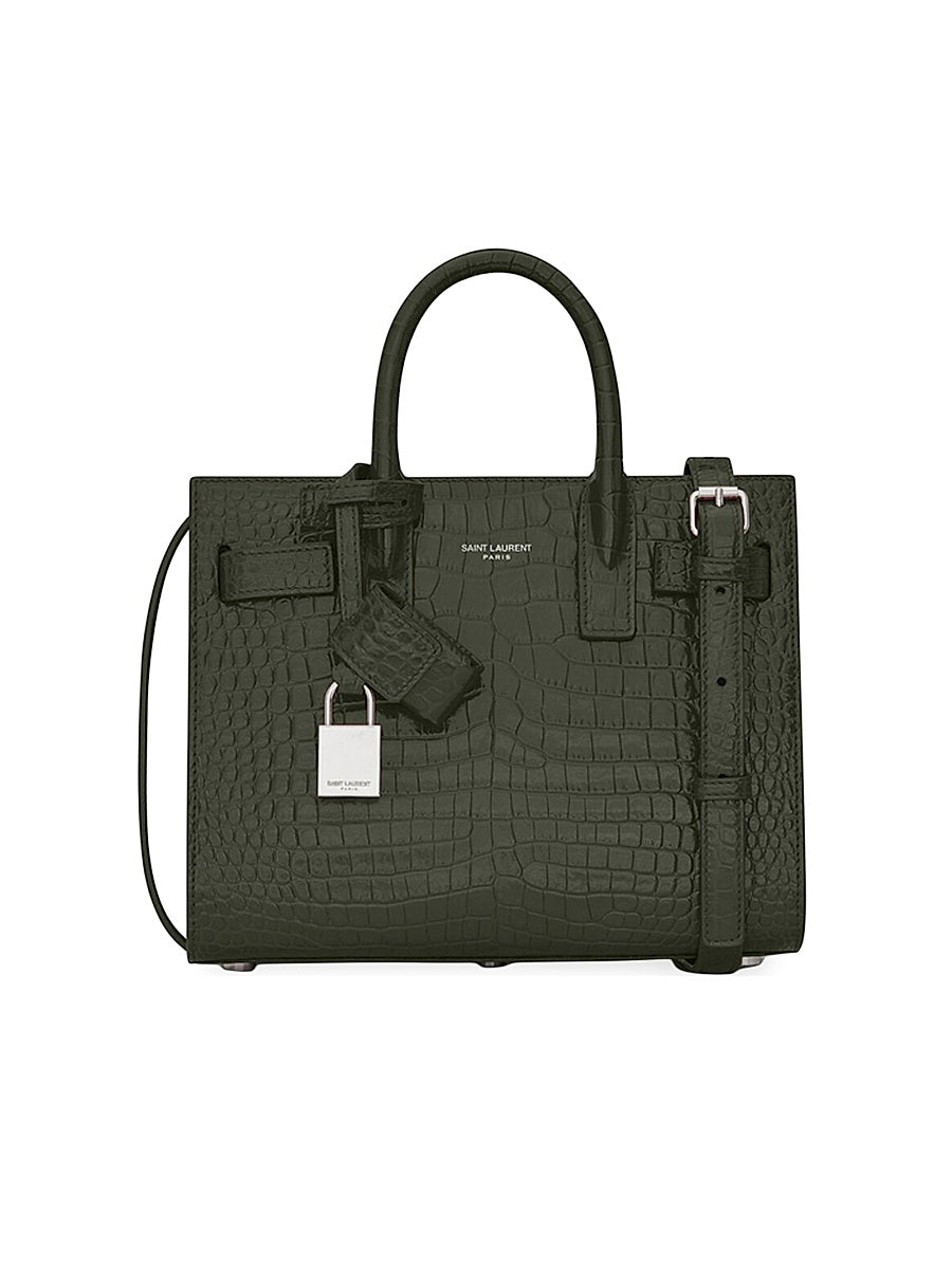 Sac De Jour Nano Top Handle Bag In Embossed Crocodile Shiny Leather