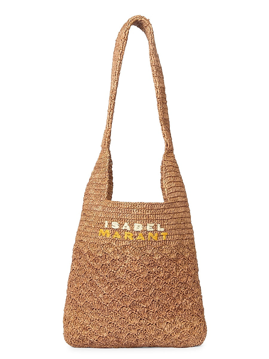Small Praia Logo Raffia Hobo Bag