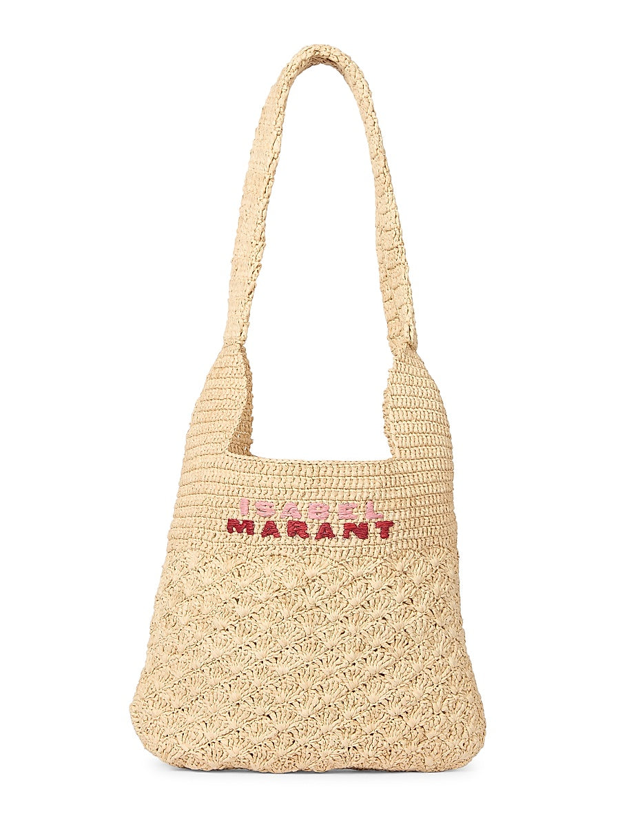 Small Praia Logo Raffia Hobo Bag