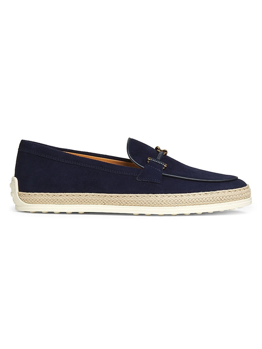 Double-T Ring Suede &amp; Raffia Loafers