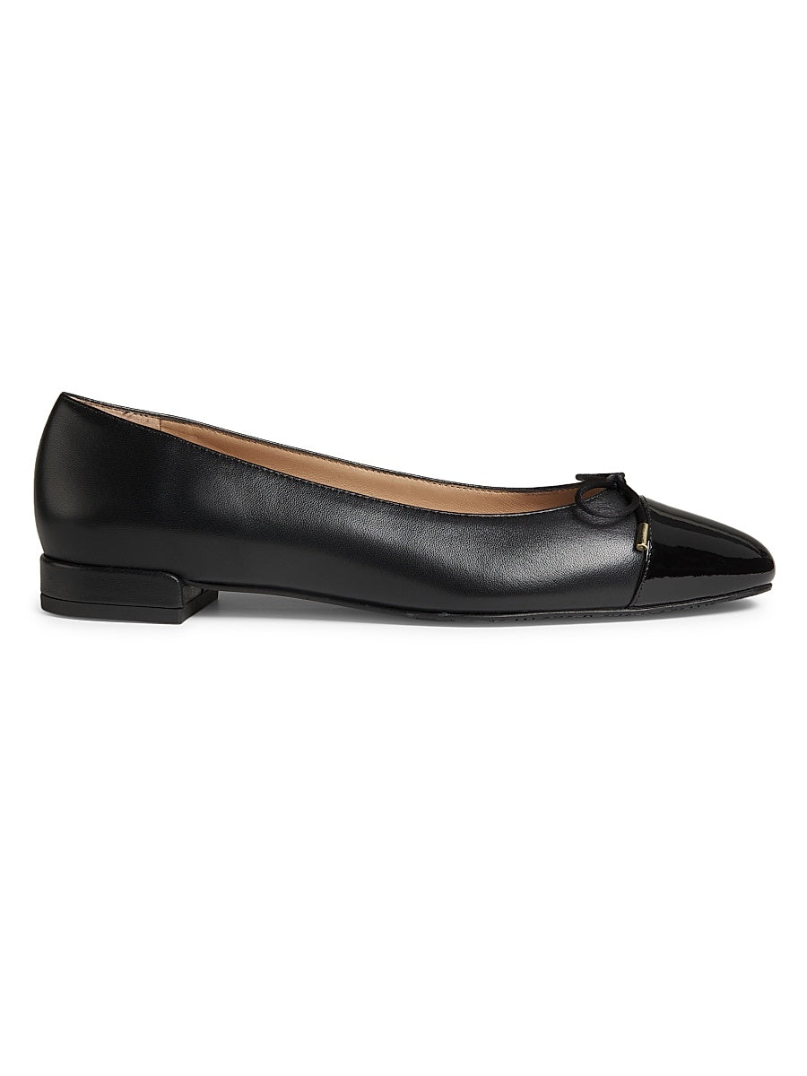 Sleek Bow Leather Ballerina Flats