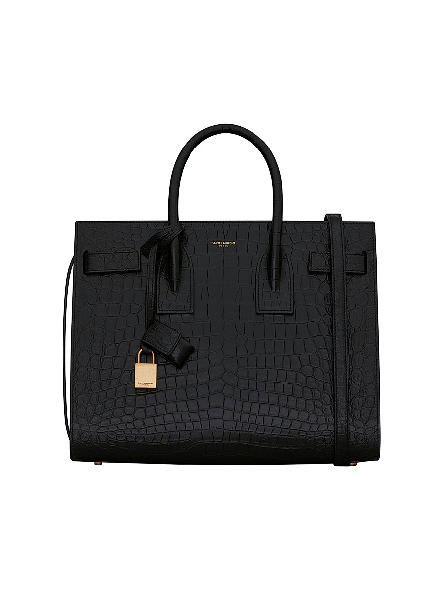 Small Sac De Jour Top Handle Bag In Matte Embossed Crocodile Leather