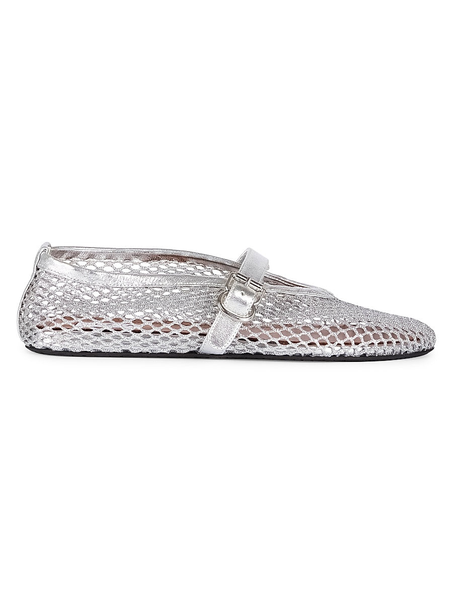Metallic Mesh Mary Jane Ballerina Flats