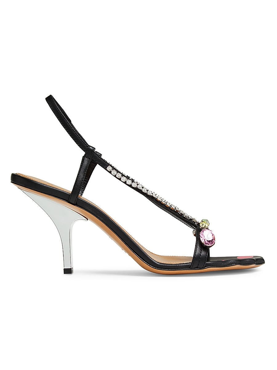 Crystal-Embellished Leather Sandals