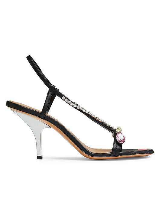 Crystal-Embellished Leather Sandals