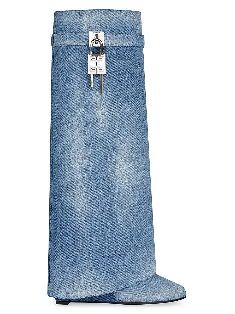 Shark Lock Boots in Washed Denim