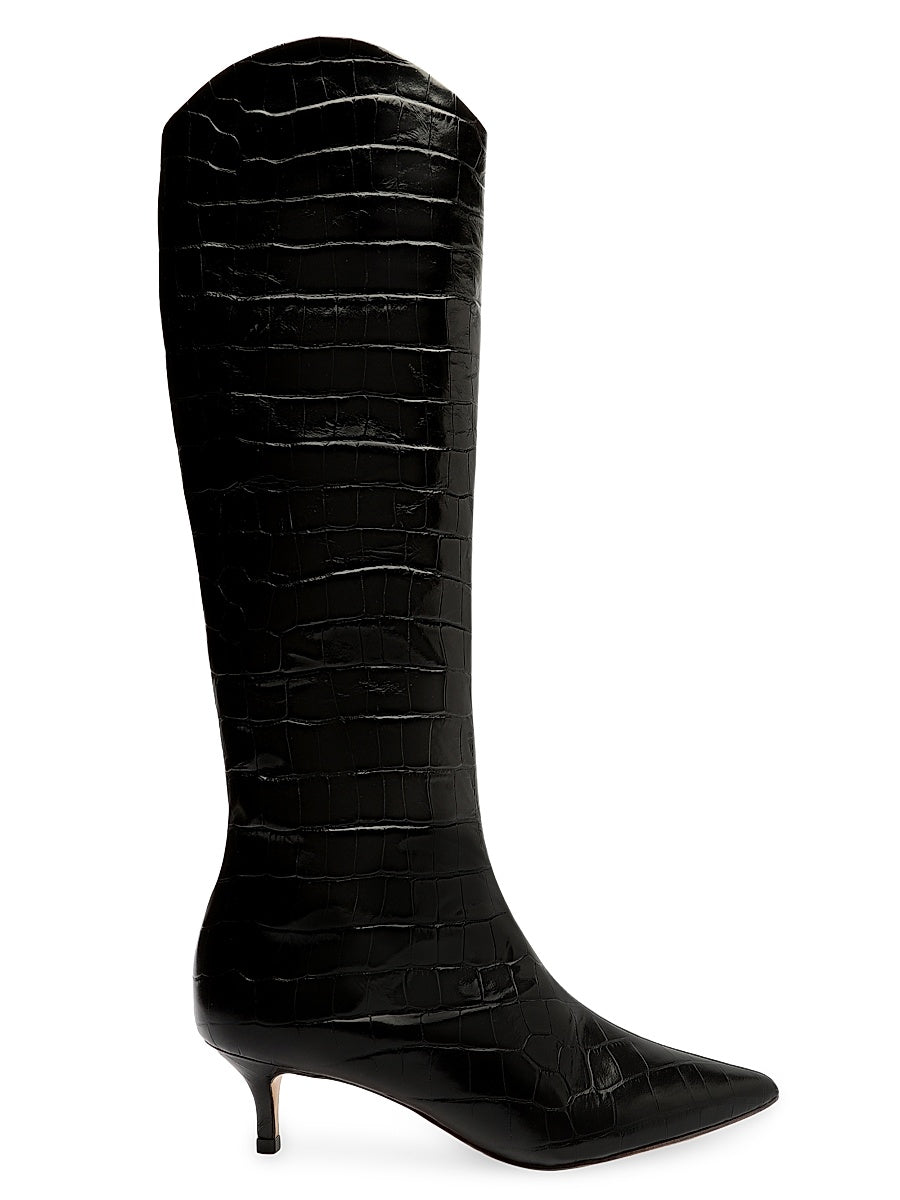 Maryana Crocodile-Embossed Leather Knee-High Boots