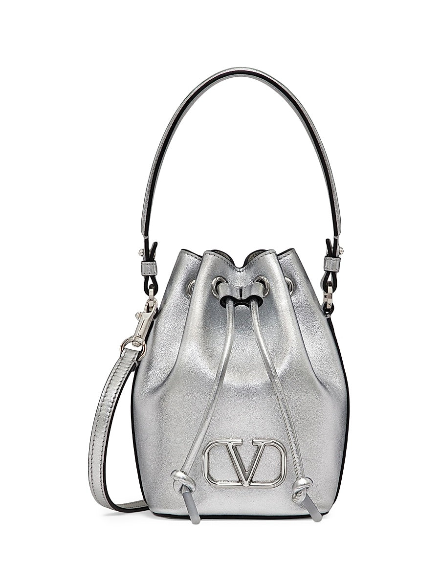 Mini Vlogo Signature Bucket Bag In Metallic Nappa Leather