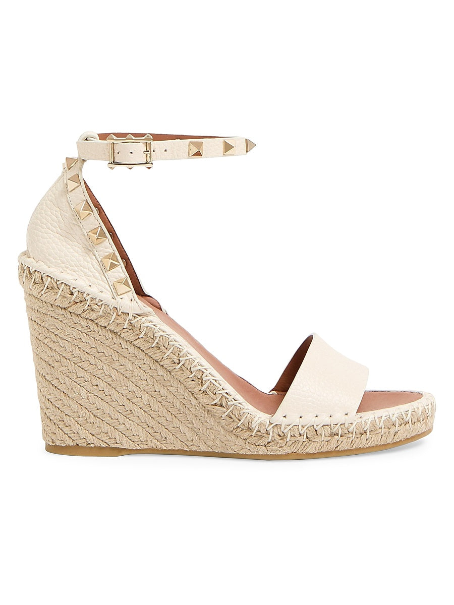 Double Rockstud Grainy Calfskin Wedges 105MM