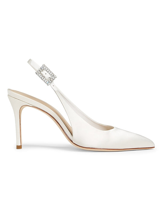 85MM Crystal-Buckle Satin Slingback Pumps