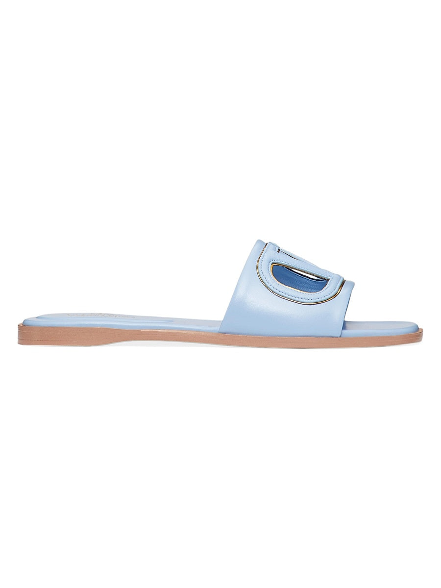 VLogo Cut-Out Calfskin Slide Sandals
