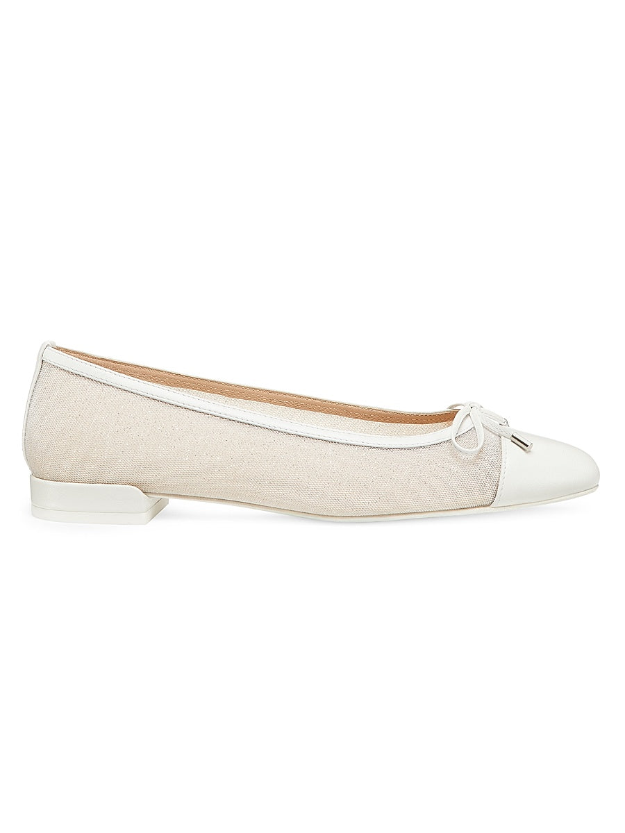 Sleek Bow Leather-Trimmed Sparkle Mesh Flats