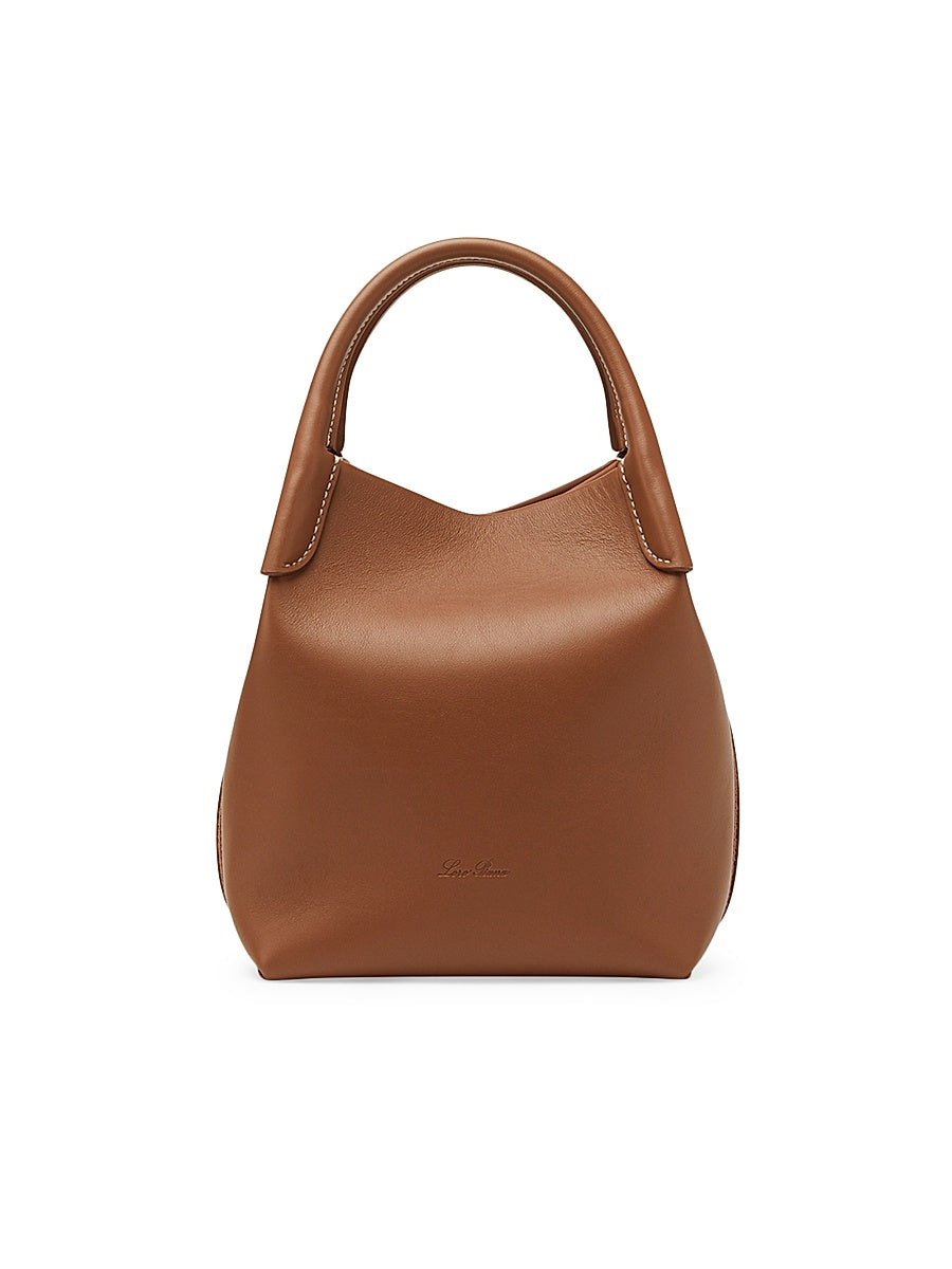 Small Bale Rounded Leather Top Handle Bag