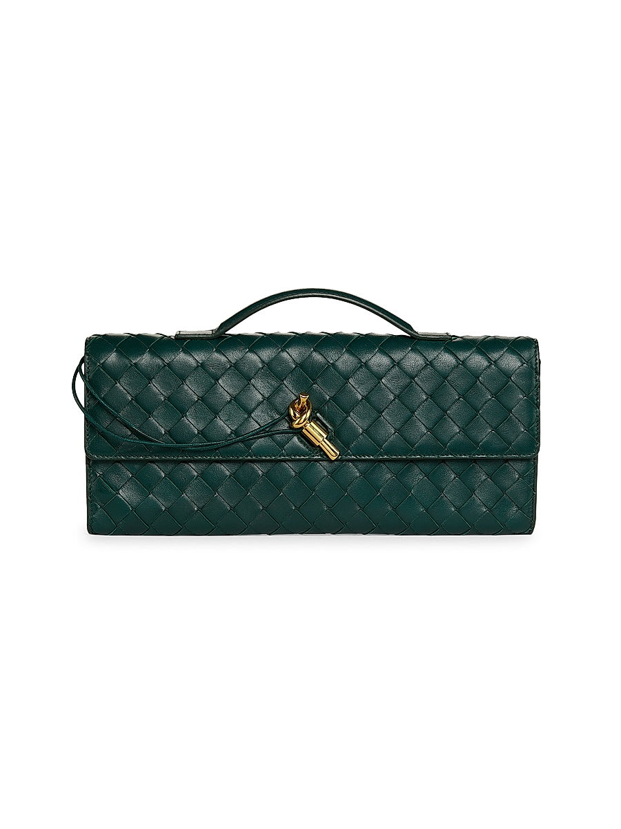 Andiamo Intrecciato Leather Top-Handle Clutch