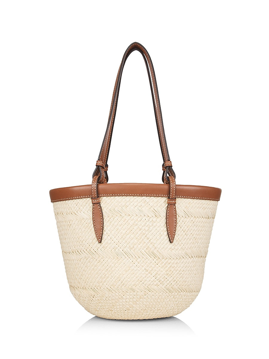 Small Leather-Trimmed Raffia Tote Bag