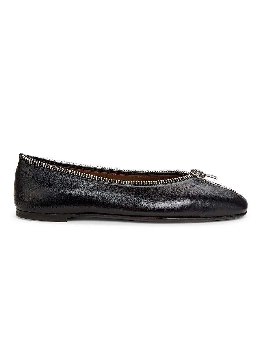 Amanda Zipper-Detailed Leather Ballet Flats