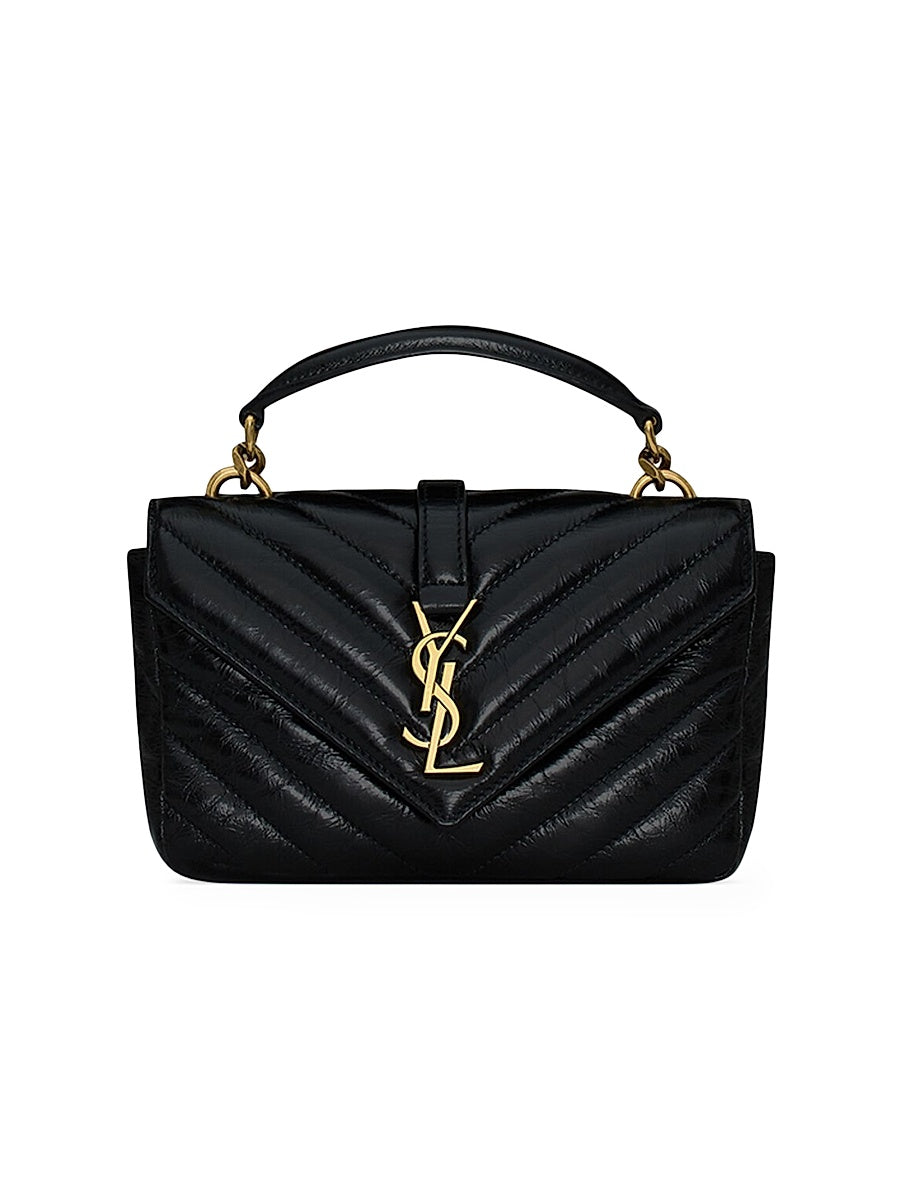 Mini College Chain Bag in Shiny Crackled Leather