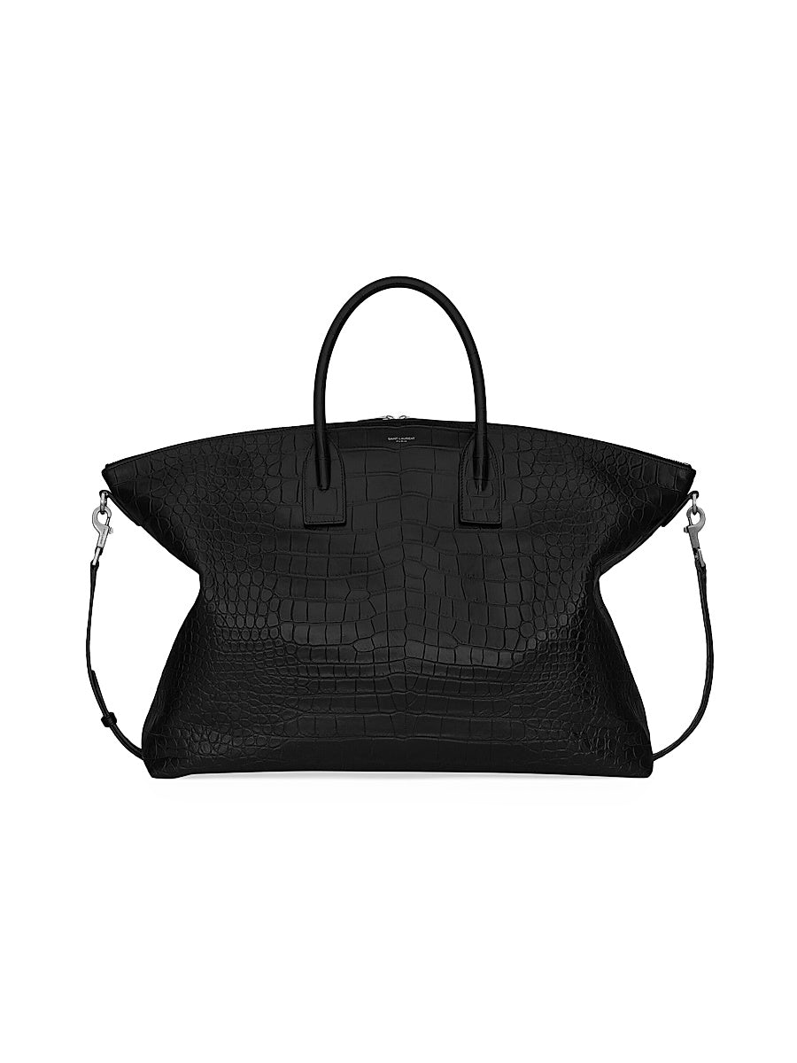 Giant Bowling Bag in Crocodile-Embossed Leather
