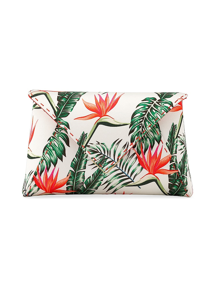 Lee Pouchet Small Custom Birds of Paradise Satin with Gold Hardware