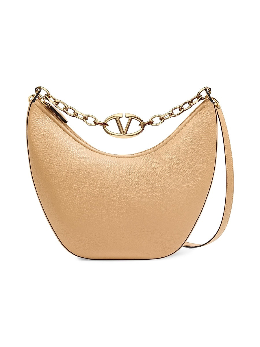 VLogo Moon Medium Grainy Calfskin Hobo Bag with Chain