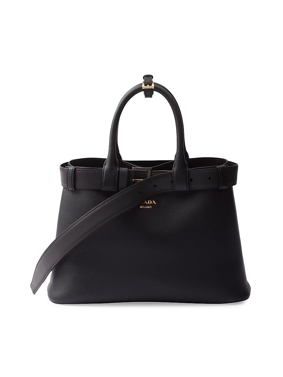 Buckle Medium Leather Handbag with Belt