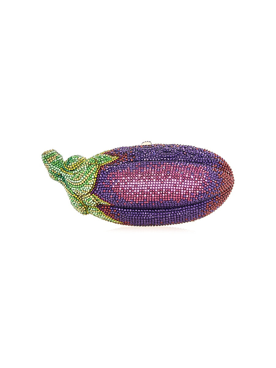 Eggplant Crystal-Embellished Clutch