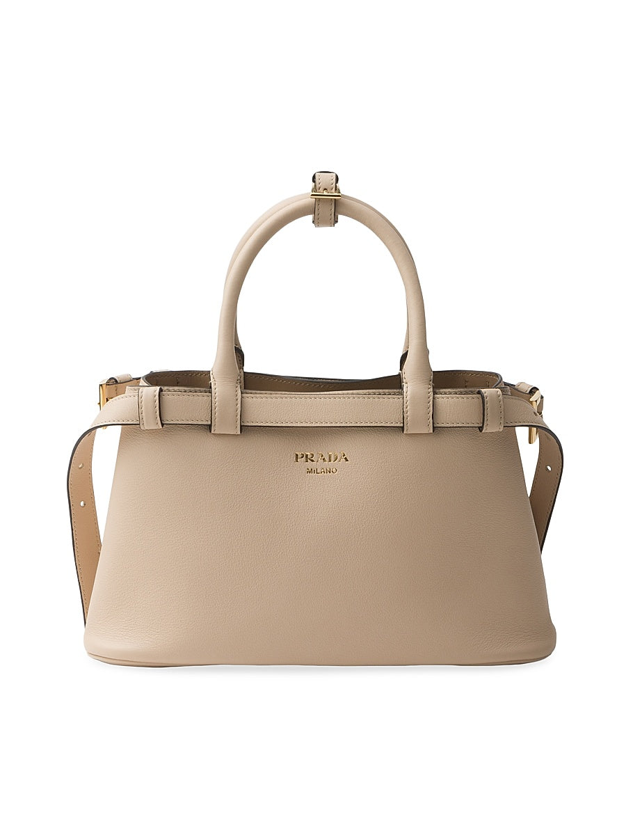 Buckle Small Leather Handbag with Double Belt