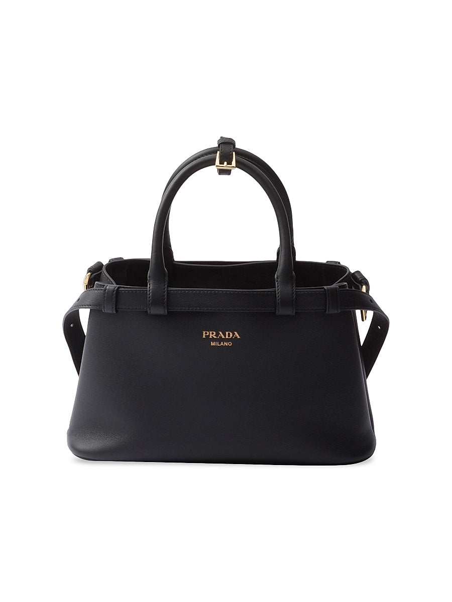 Buckle Small Leather Handbag with Double Belt
