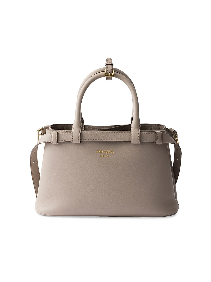 Buckle Small Leather Handbag with Double Belt