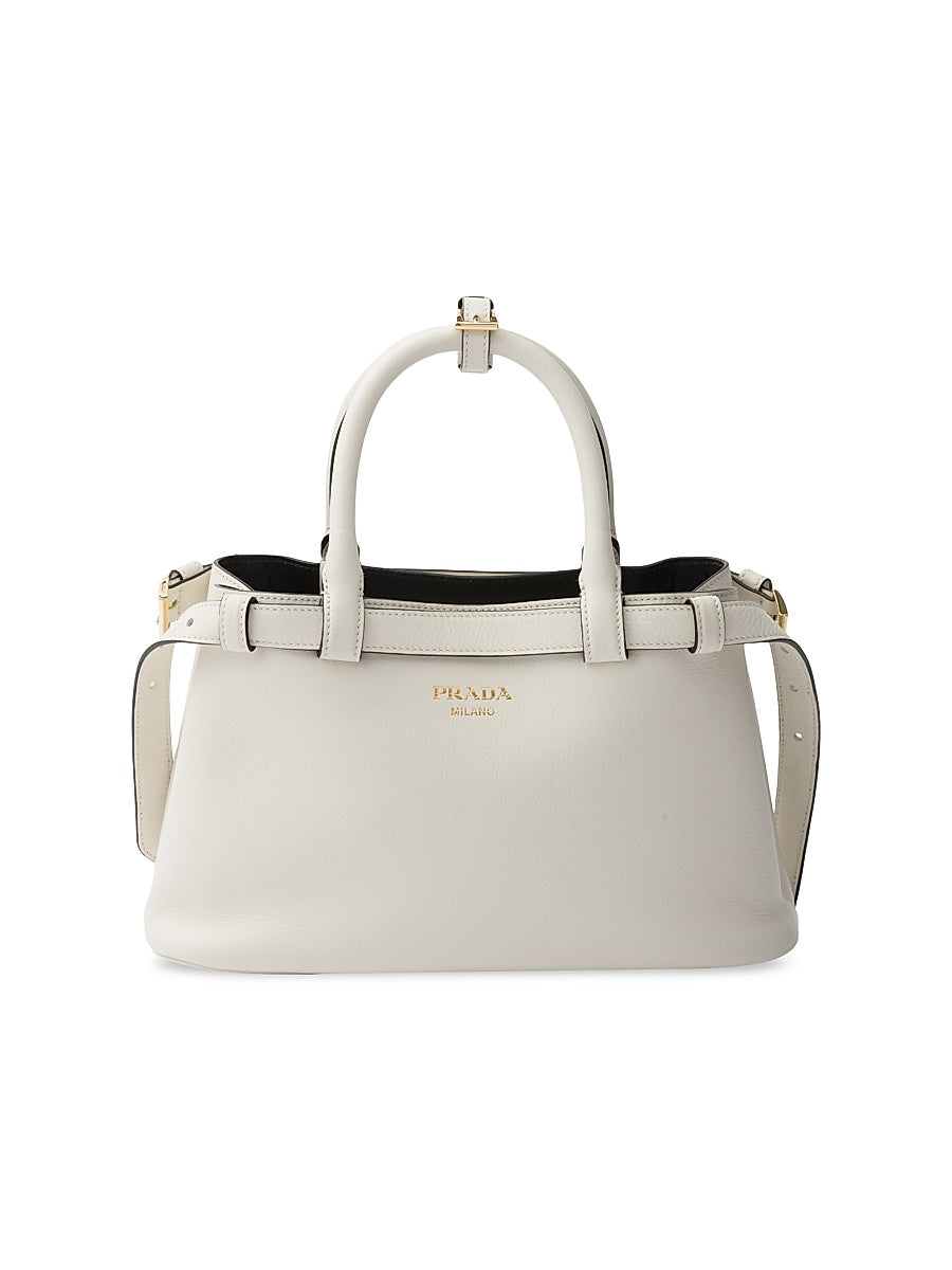 Buckle Small Leather Handbag with Double Belt