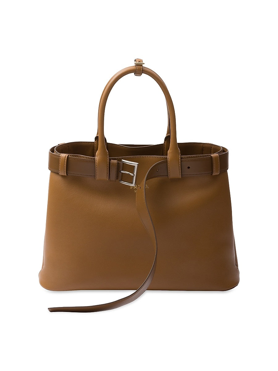 Buckle Large Leather Handbag with Belt