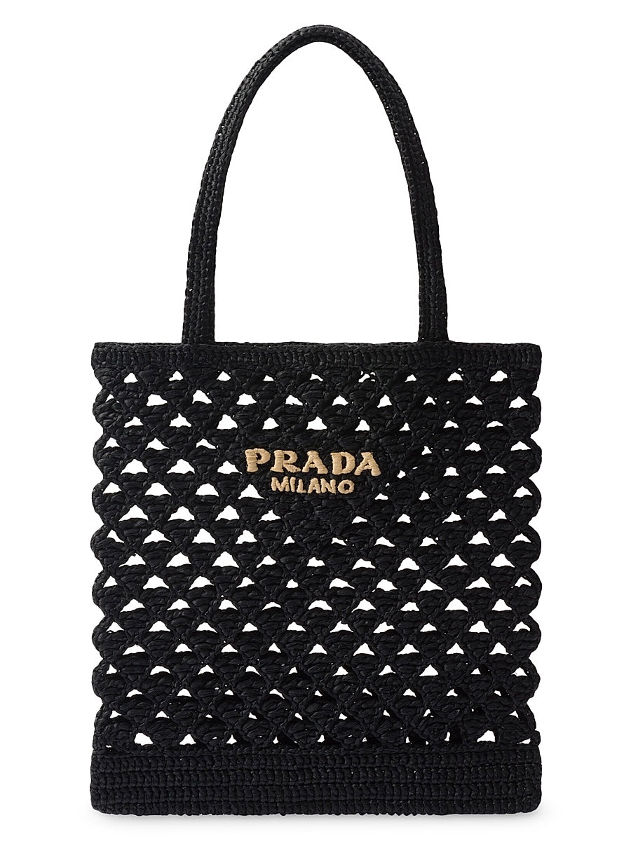 Medium Woven Fabric Crochet Tote Bag